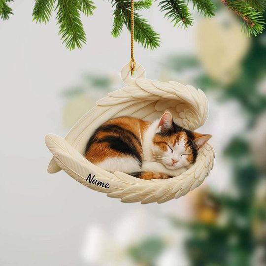 Discover Personalized Tabby Cat Angel Wings Ornament: Acrylic or Plywood, Pet Memorial