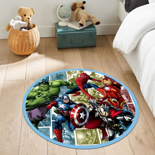 Discover Super Hero Kids Rug: Personalized Round Nursery Mat