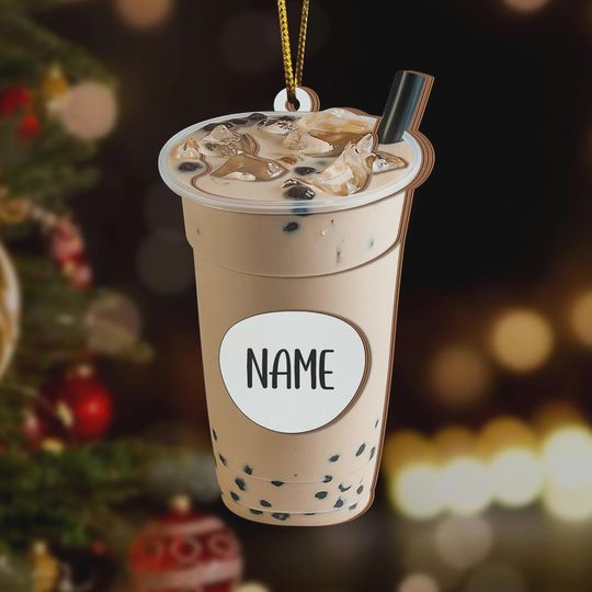 Personalized Christmas Boba Coffee Iced Tea, Custom Christmas Tree Decoration Milk Tea, Gift for Family, Friends, Coffee Tea Lovers 2025