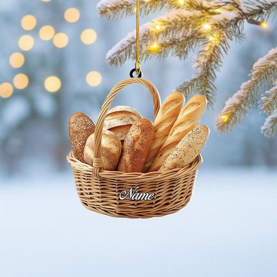Personalized Baguettes Christmas Ornament, Bread Basket Ornament, Bread Ornament, Baking Ornament, Bakery Ornament, Baker Gift