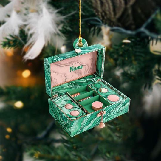 Personalized Malachite Cosmetics Box Christmas Ornament, Cosmetic Christmas Ornament, MUA Gift, Makeup Artist Ornament Gift