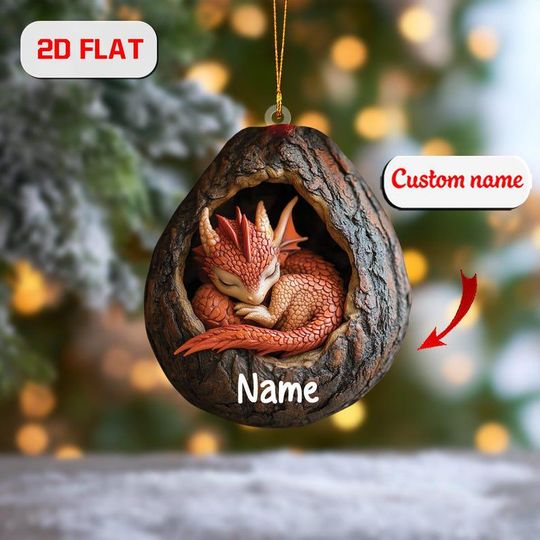 Discover Personalized Baby Dragon Christmas Ornament: 2D Printed Dragon Tree Hollow