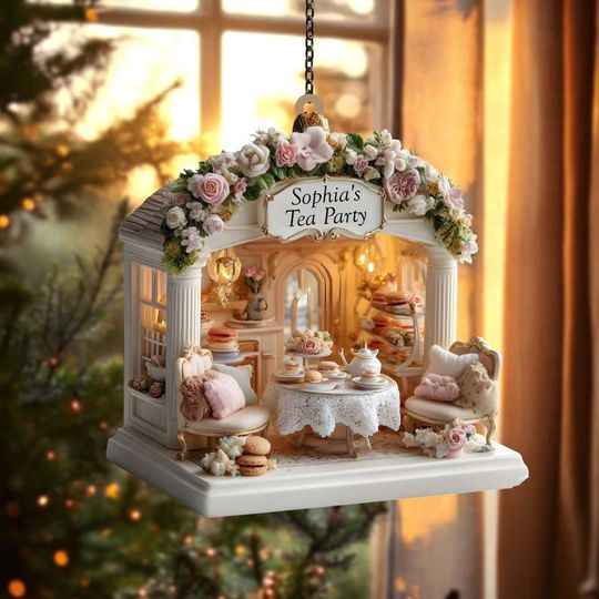 Discover Vintage Tea Room Ornament, Wood Christmas Village Bakery 2025, Floral Caf Miniature, Afternoon Tea Xmas Tree Decoration, Holiday Gift Idea