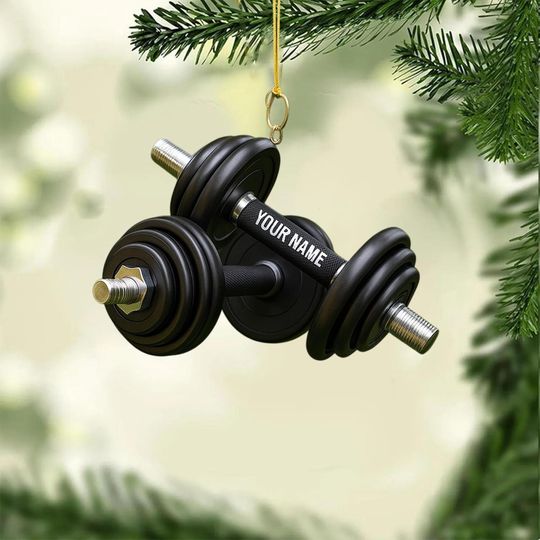 Discover Personalized Dumbbell Ornament, Custom Gym Gift for Fitness Lovers, Workout Christmas Tree Decoration, Gym lover Christmas ornament