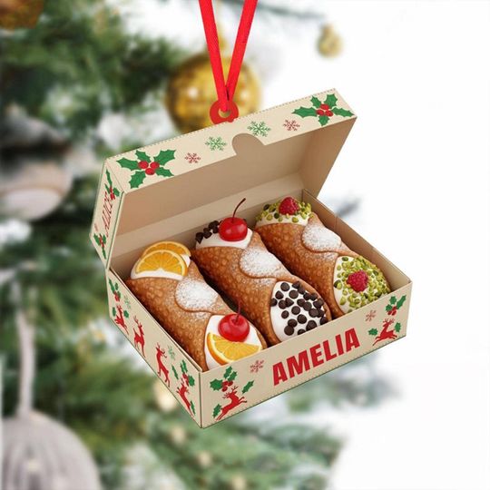 Discover Custom Name Cannoli Christmas Ornament, Flat 2D Ornament, Italian Pastry Dessert Food Xmas Ornament, Food Lover Gift