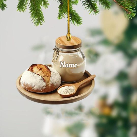 Personalized Sourdough Starter Jar Christmas Ornament, Sourdough Bread Ornament, Sourdough Ornament Gift, Baking Lovers Gift