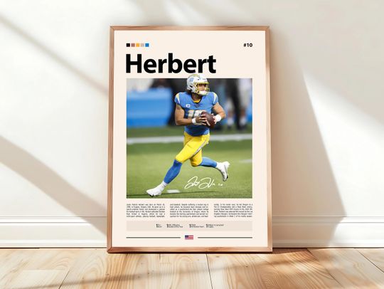Discover Justin Herbert Poster, San Diego Chargers Print, football Poster, Sports Poster, Football Poster, football Wall Art, Sports Bedroom Posters