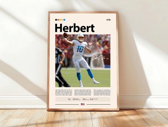 Discover Justin Herbert Poster, San Diego Chargers Print, football Poster, Sports Poster, Football Poster, football Wall Art, Sports Bedroom Posters