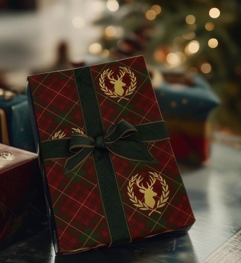 Discover Reindeer Christmas Gift Wrap, Reindeer Motif, Wreath Design, Holiday Wrapping Paper Roll, Traditional Gift Wrap Plaid Ralph Lauren Inspired
