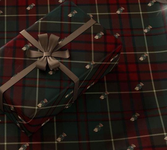 Ralph Lauren Inspired Dark Green Red Plaid Wrapping Paper | Classic Tartan Holiday Pattern