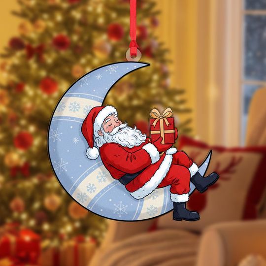 Discover Santa Moon Christmas Ornament: Festive Xmas Hanging Decor
