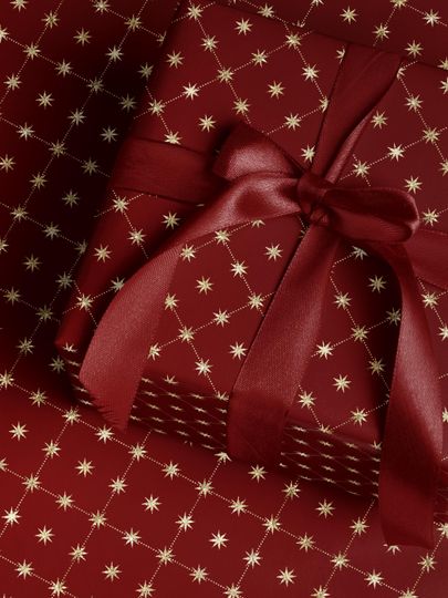 Discover Christmas Wrapping Paper Roll Gold Star Geometric Luxury Holiday Gift Wrap Roll Dark Red Burgundy Background Elegant Classic RL Christmas