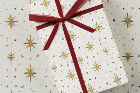 Discover Gold Star Wrapping Paper -  Premium Gift Wrap, Christmas Collection, Fun Pattern, Festive Present, Block Print Design, Holiday Gift Wrap