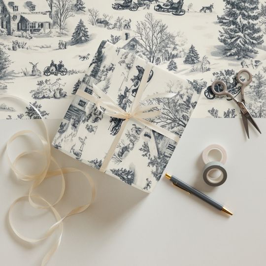 Discover Christmas wrapping paper - Christmas Toile du Jouy Wrapping Paper Sheets Set of 3