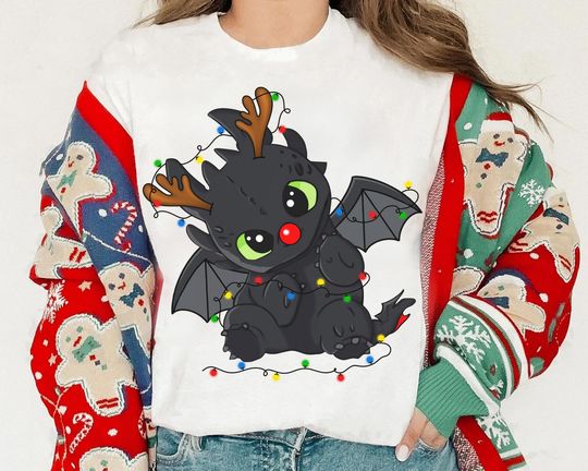Discover Universal World How to Train Your Dragon Toothless Christmas Lights T-Shirt, Cute Toothless Christmas Dragon Tee, Disney T-Shirt