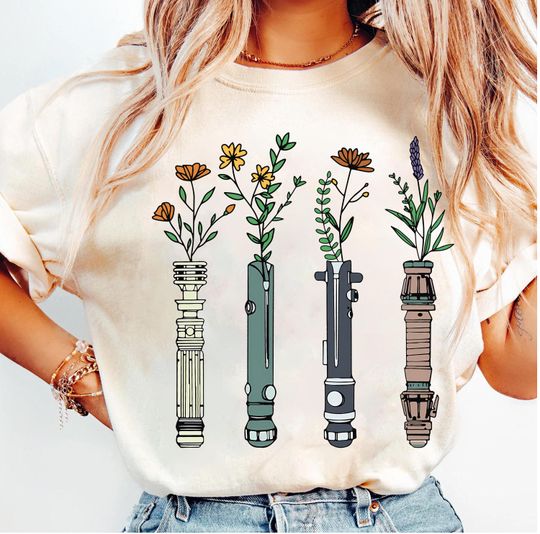 Discover Women's Star Wars Floral Lightsaber T-Shirt, Darth Vader Galaxy's Edge Tee