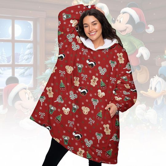 Discover Mickey Santa Hat Blanket Hoodie, Xmas Gingerbread Hoodie With Pocket, Disney Christmas Costume, Candy Canes Xmas Shirt, Xmas Gifts