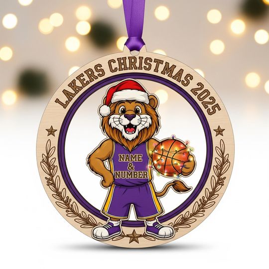 Discover Custom Lakers Christmas Ornament: Lucky the Lion NBA Gift