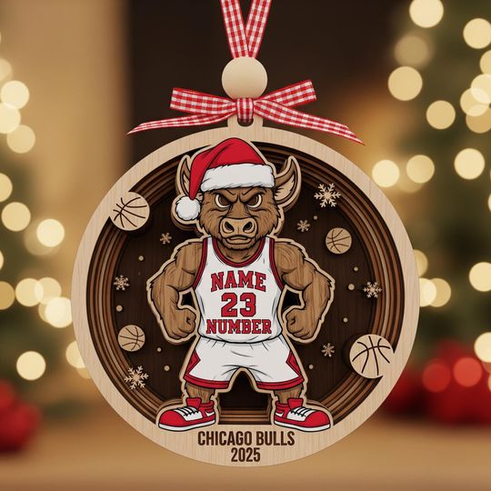 Personalized Chicago Bulls Ornament: Benny the Bull Wooden Christmas Gift