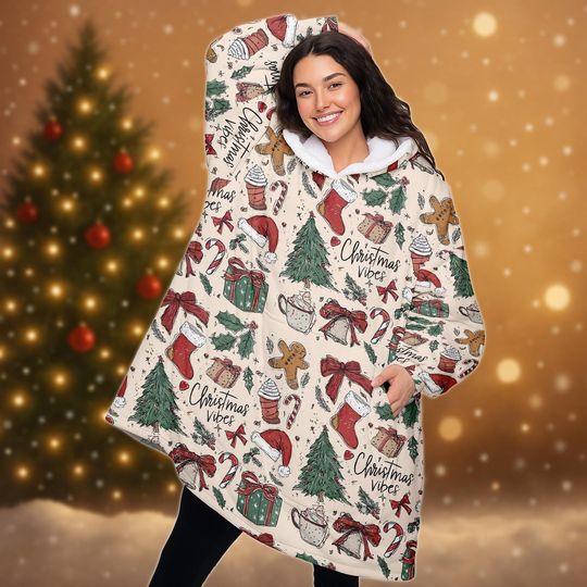 Discover Christmas Vibe Blanket Hoodie, Tis the Season Shirt, Christmas Tree Xmas Hoodie, Santa Holiday Shirt, Festive Gift For Her Him Kid