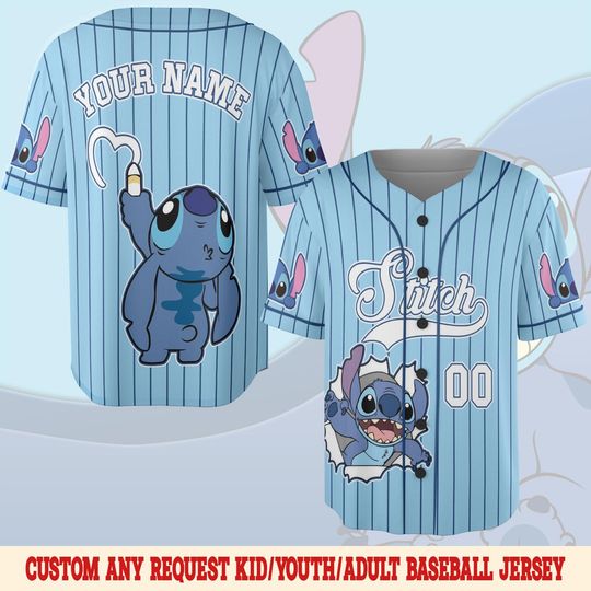 Discover Personalized Disney Happy Stitch Striped,Custom Kid Youth Adult Disney Jersey,Birthday Gift,Stitch Gift,Stitch Gift For Baseball Fans BZED09