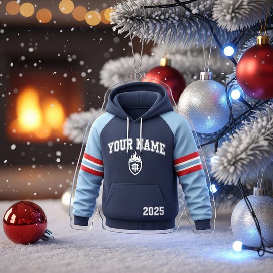 Discover Tennessee Titans Inspired Hoodie Ornament 2025  Custom Name Acrylic Christmas Decoration for Football Fans