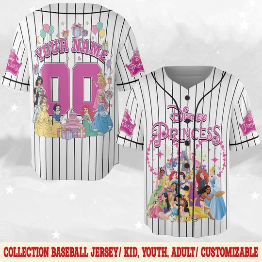 Discover Disney Princess Baseball Jersey, Personalized Name Princess Jersey Kids, Youth, and Adults, Family Matching Outfit D2JK15
