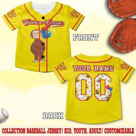 Discover Curious George Birthday Baseball Jersey, Custom Monkey Party Shirt for Boys, Curious George Jersey for Kids, Youth Birthday Outfit NGQF09
