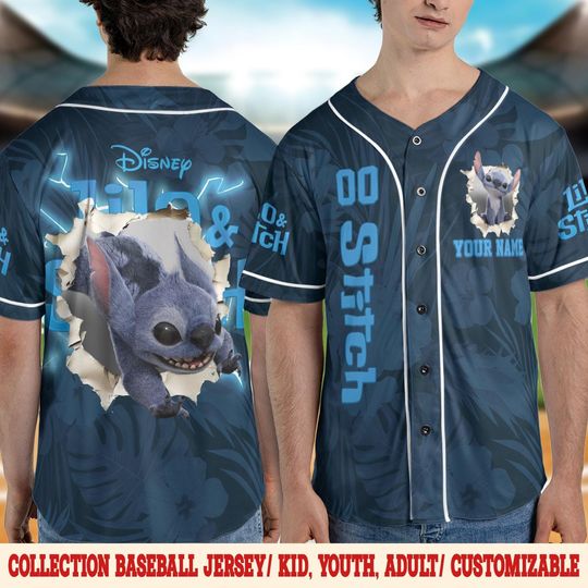 Discover Custom Disney Lilo and Stitch 2025 Live Action Stitch Baseball Jersey, Gift for Kids, Disney Birthday Gift, Gift For Baseball Fans D2JG10