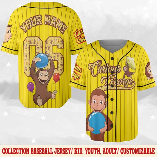 Discover Curious George Birthday Baseball Jersey/Curious George Baseball Shirt/Curious George Birthday Jersey Shirt/Custom Baseball Jersey D2JG08