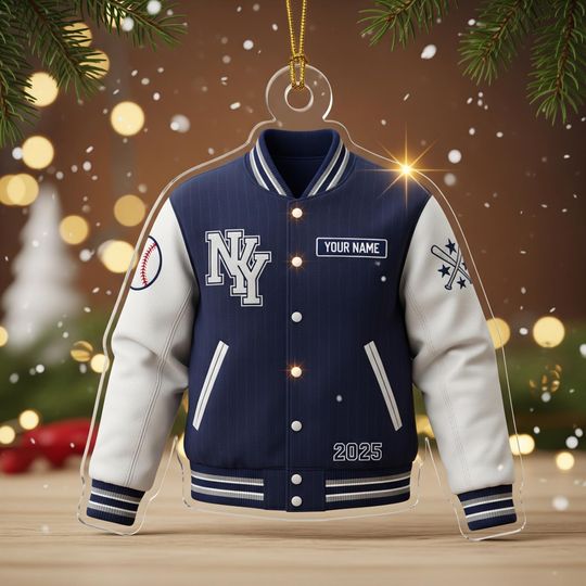 Discover Personalized NY Baseball Jacket Ornament  Custom Acrylic Christmas Keepsake