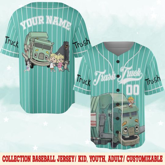 Personalized Trash Truck Baseball Jersey, Hank Trash Truck Birthday Boy, Birthday Girl Jersey