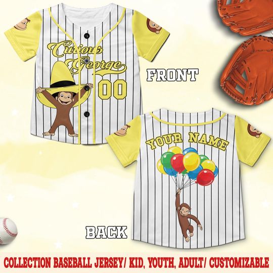 Discover Curious George Birthday Baseball Jersey/Curious George Baseball Shirt/Curious George Birthday Jersey Shirt/Custom Baseball Jersey C1HL05