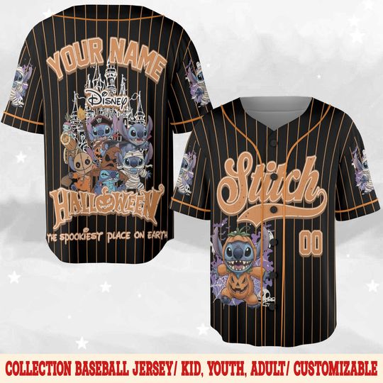 Discover Custom Stitch Halloween Baseball Jersey, Custom Kid Youth Adult Disney Baseball Jersey, Stitch Gift For Baseball Fans D2JG06