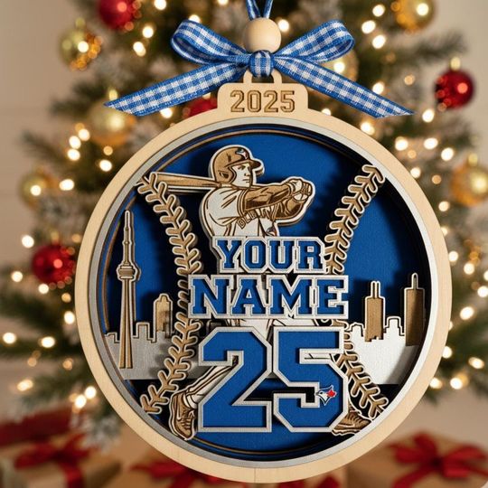 Discover Personalized Toronto Blue Jays Ornament 2025: Layered Laser-Cut Wood