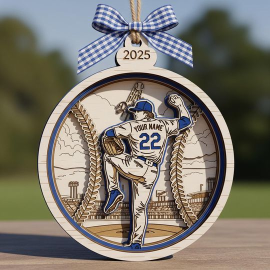 Personalized Dodgers Ornament 2025: Custom Baseball Gift, Laser Cut Wood