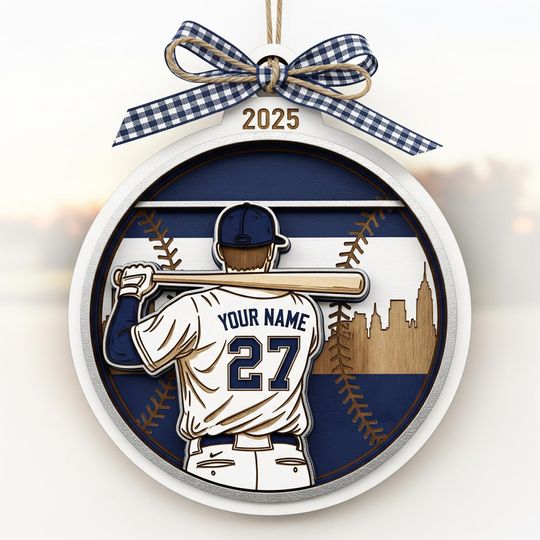 Discover Personalized Yankees Ornament 2025: Laser Cut Wooden Baseball Christmas Decor
