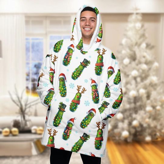 Discover Funny Pickle Christmas Hoodie Blanket, Pickle  Hoodie Blanket, Cute Cozy Xmas Gift for Family and Fans, Christmas Gift