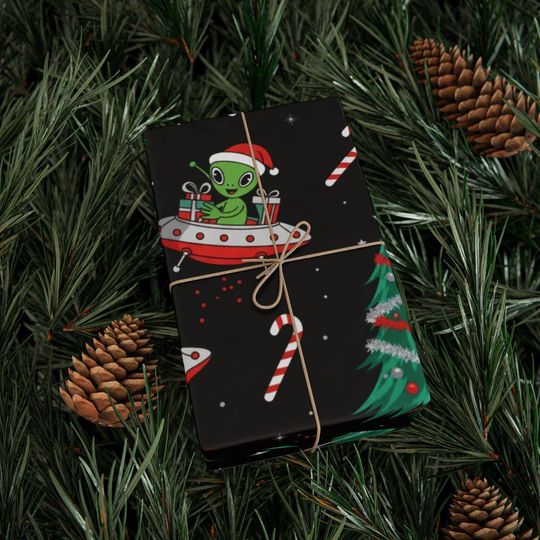 Discover Christmas Alien Wrapping Paper, Colorful Christmas Gift Wrap, Fun Holiday Wrapping, Festive Alien Christmas Design, Holiday Wrapping