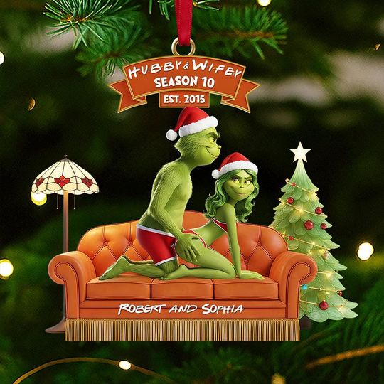 Funny funny character Couple Acrylic Ornament - Personalized Green Monster Christmas Gift For Couples