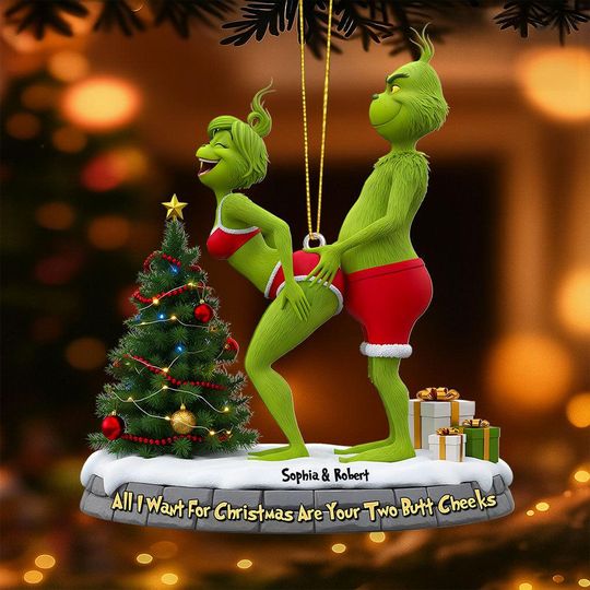 Discover Funny Couple Christmas Ornament: Personalized Green Monster Acrylic Gift