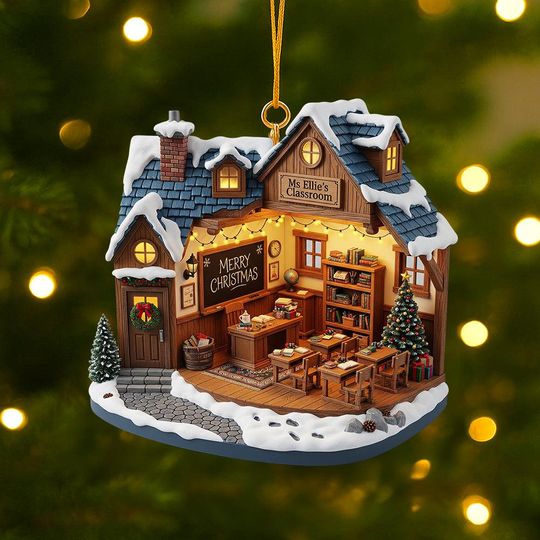 Discover Teacher Miniature Classroom Acrylic Ornament - Personalized Christmas Gift For Teachers, Custom School Holiday Decoration
