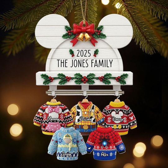 Discover Personalized Cartoon Family Sweater Ornament - Custom Acrylic Christmas Gift