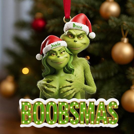 Personalized Green Monster Boob Acrylic Ornament - Romantic Couples Gift