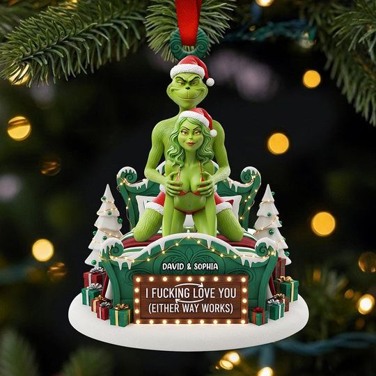 Funny funny character Green Monster Couple Christmas Acrylic Ornament  Personalized Gifts for Couple