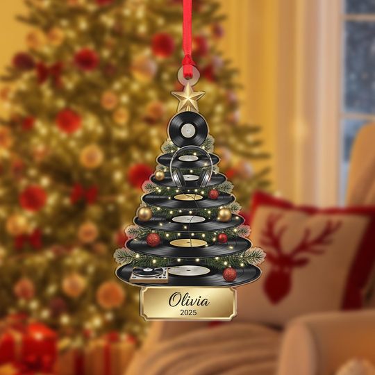 Discover Personalized Vinyl Record Christmas Ornament: Music Tree Design, Hanging Ribbon
