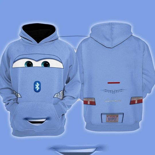 Discover Cute Blue Car Face 3D Graphic Hoodie for Kids and Teens