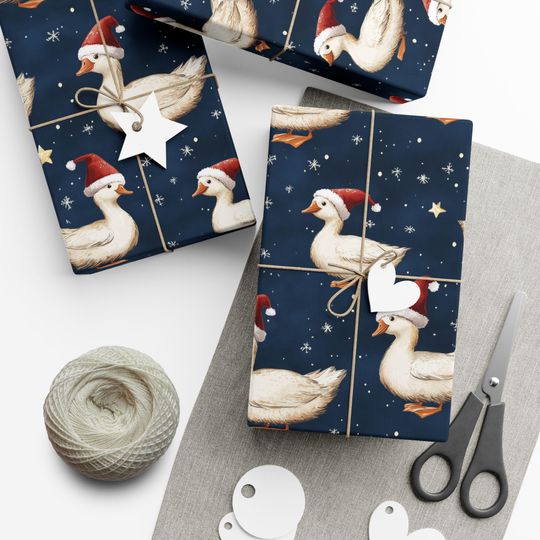Discover Classic Christmas Wrapping Paper Silly Goose  | Funny Holiday Gift Wrap Roll | Cute Goose & Duck Christmas Paper