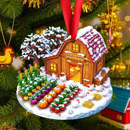 Discover Farmhouse Christmas Acrylic Ornament - Personalized Gift for Farmers