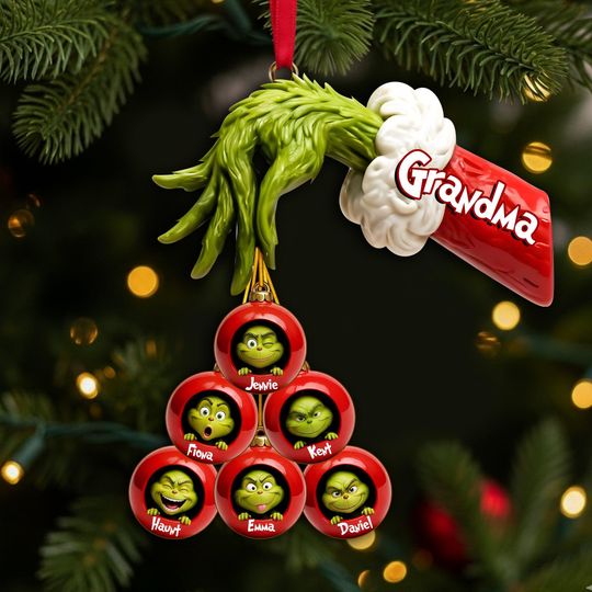 Discover Grch Green Monster Family - Personalized Acrylic Ornament - Christmas Gift For Family, Grandma, Grandpa